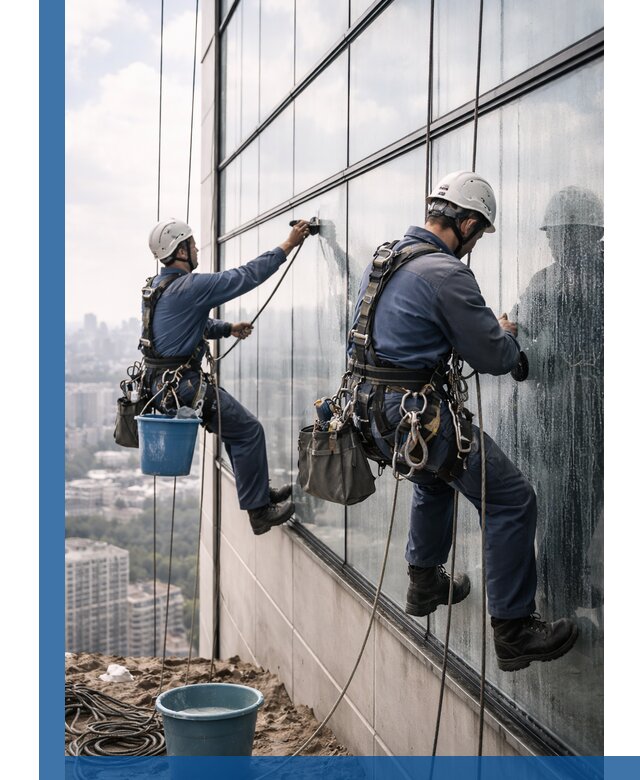 Профессиональная мойка фасадных окон альпинистами в Нижнем Новгороде