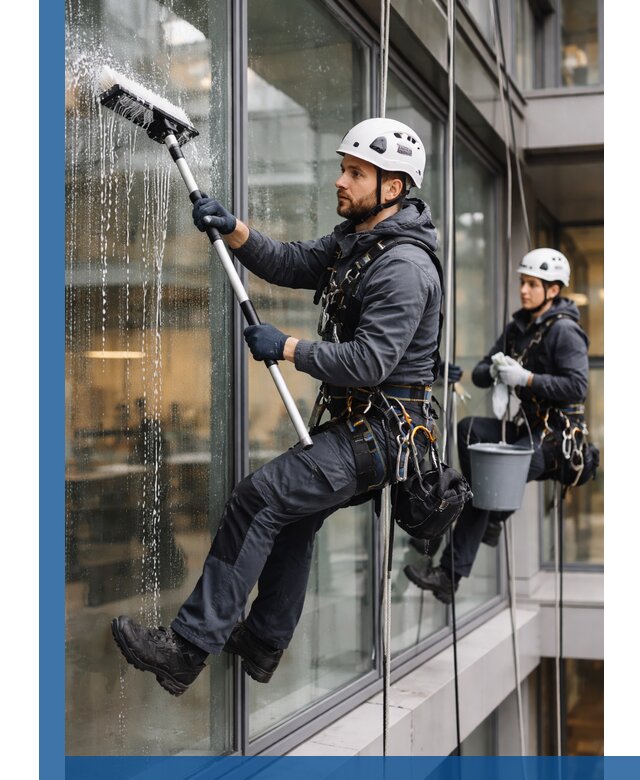 Профессиональная мойка витражей промышленными альпинистами в Нижнем Новгороде