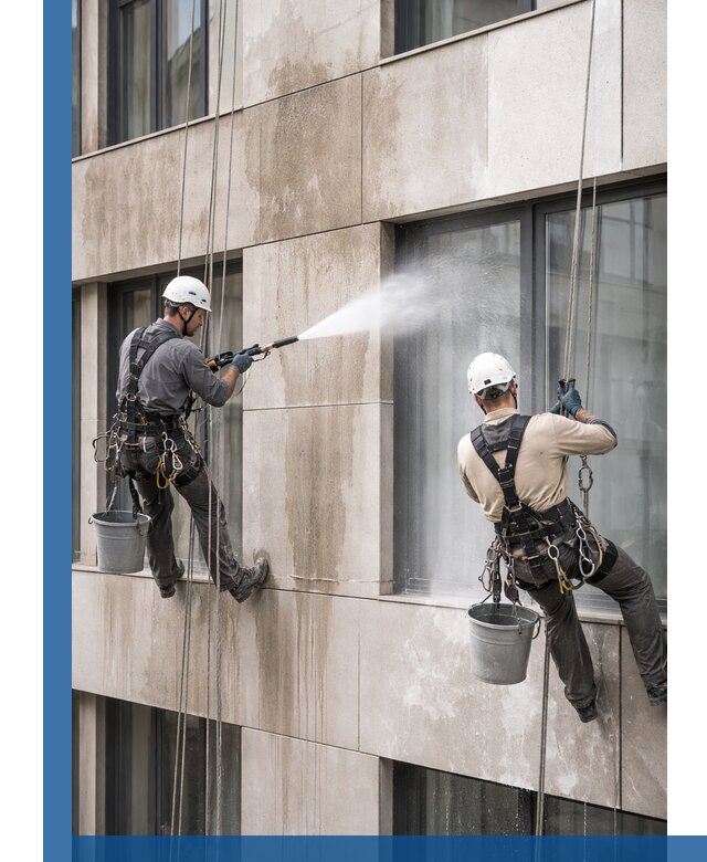 Послестроительная мойка фасада промышленным альпинизмом в Нижнем Новгороде