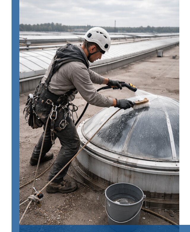 Мойка зенитных фонарей на кровле для промышленных объектов в Нижнем Новгороде