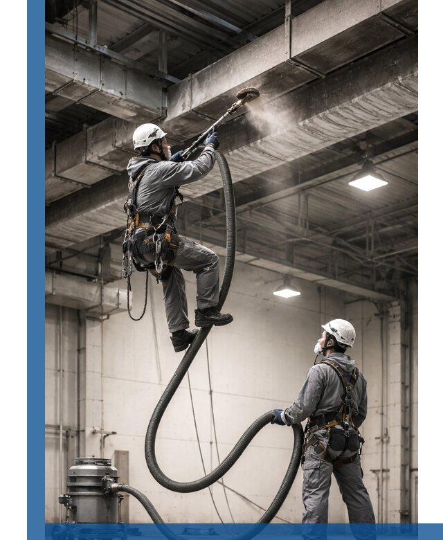 Обеспыливание потолочных конструкций в Нижнем Новгороде промышленным альпинизмом