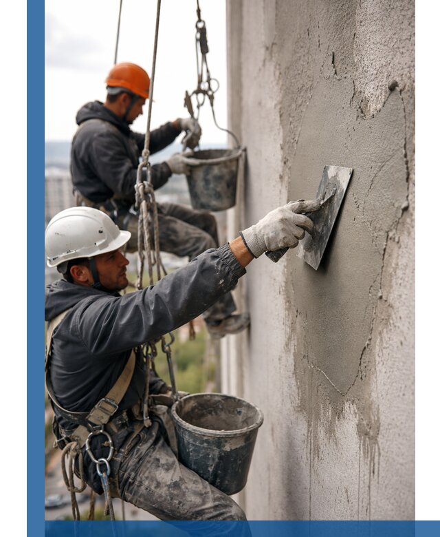 Штукатурка фасада на высоте в Нижнем Новгороде профессиональные работы