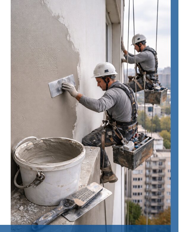 Шпаклевка фасада на высоте в Нижнем Новгороде от 729 р. | ВЫСОТНИК-Ннн