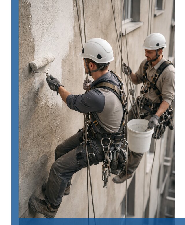 Грунтовка фасада на высоте в Нижнем Новгороде промышленными альпинистами