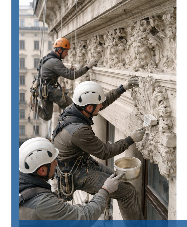 Реставрация фасадной лепнины с высотными работами в Нижнем Новгороде