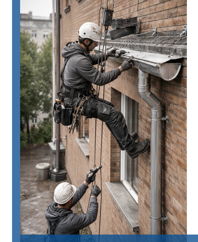 Монтаж водосточной системы на здании в Нижнем Новгороде под ключ