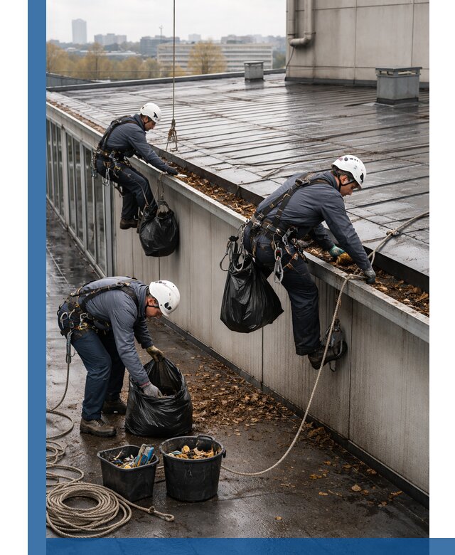 Очистка кровли по периметру в Нижнем Новгороде силами промышленных альпинистов