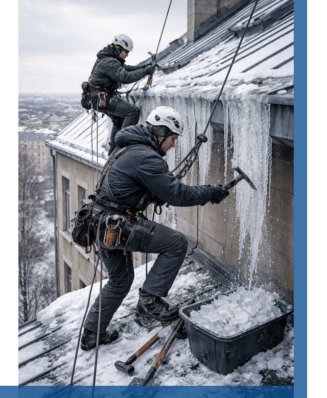 Удаление наледи с кровли в Нижнем Новгороде от 5732 р. | ВЫСОТНИК-Ннн