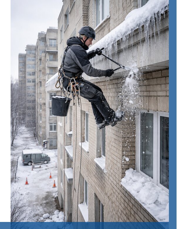 Удаление наледи с карнизов в Нижнем Новгороде от 365 р. | ВЫСОТНИК-Ннн