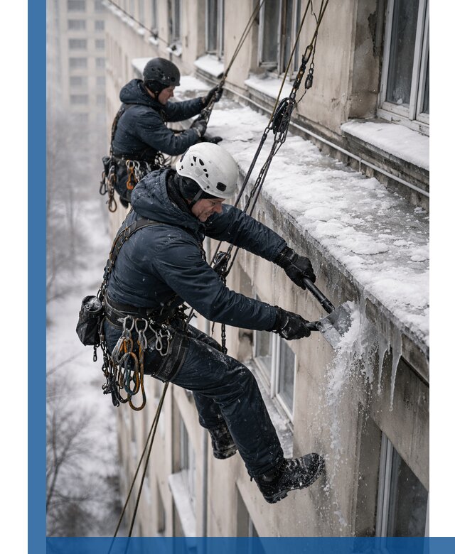 Удаление наледи и сосулек с карнизов в Нижнем Новгороде профессионально