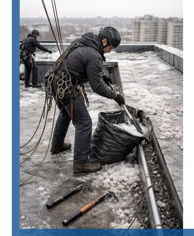 Аварийная очистка кровли в Нижнем Новгороде от промальпинистов