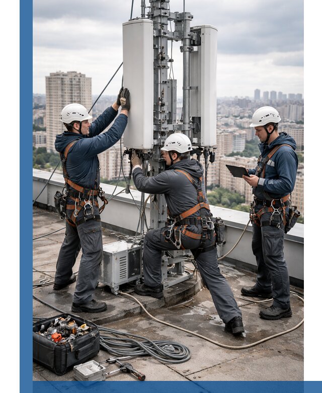 Монтаж антенн связи на крыше в Нижнем Новгороде с вводом в эксплуатацию