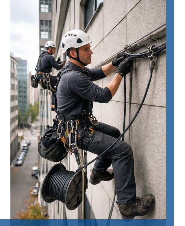 Прокладка кабеля по фасаду в Нижнем Новгороде от 365 р. | ВЫСОТНИК-Ннн