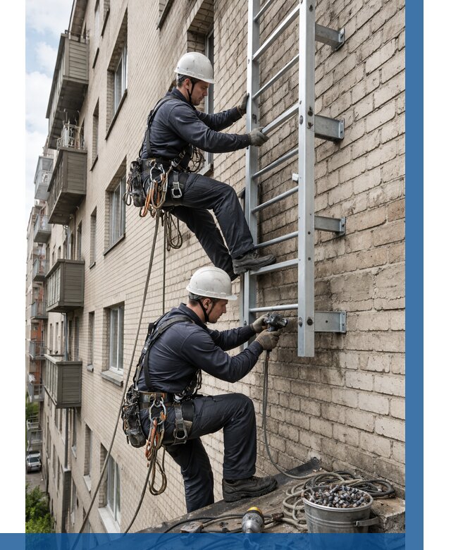 Монтаж пожарной лестницы в Нижнем Новгороде от 26053 р заказать у ВЫСОТНИК-Ннн