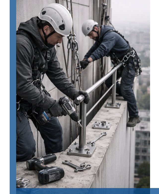 Монтаж перил на высоте в Нижнем Новгороде для жилых и промобъектов