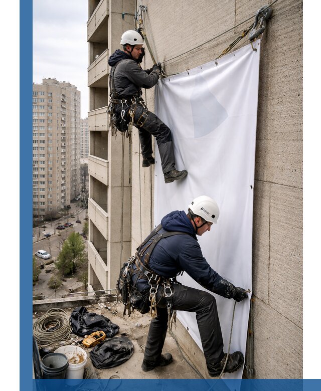 Профессиональный монтаж баннеров на фасаде в Нижнем Новгороде