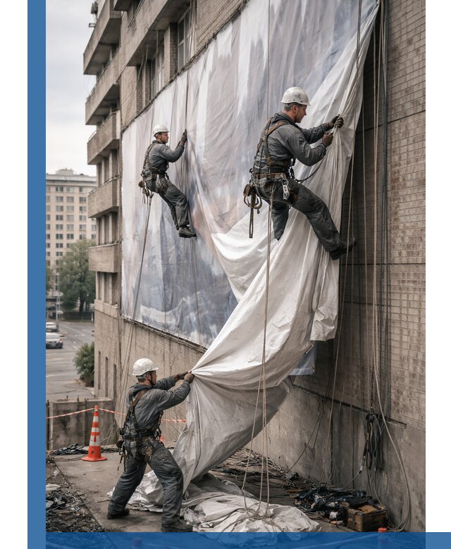 Демонтаж баннеров с фасада в Нижнем Новгороде оперативно и безопасно