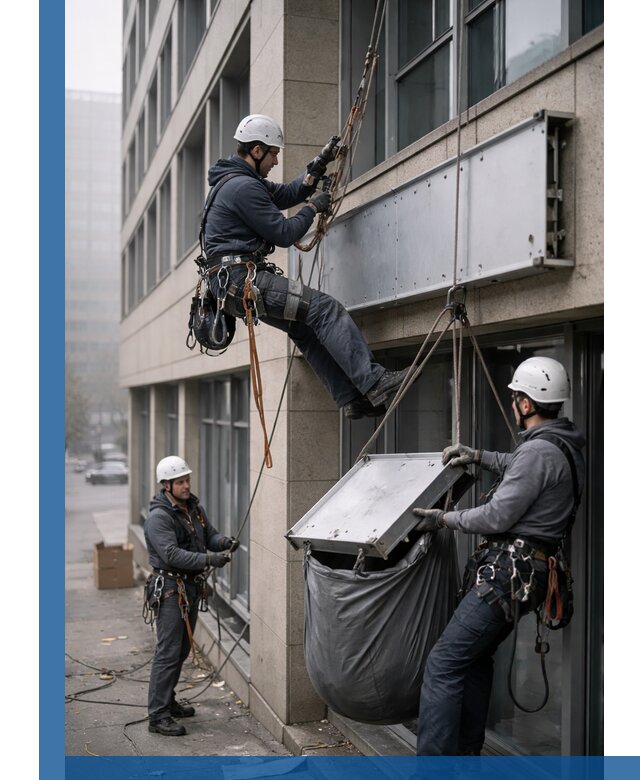 Демонтаж рекламной вывески с высотными работами в Нижнем Новгороде