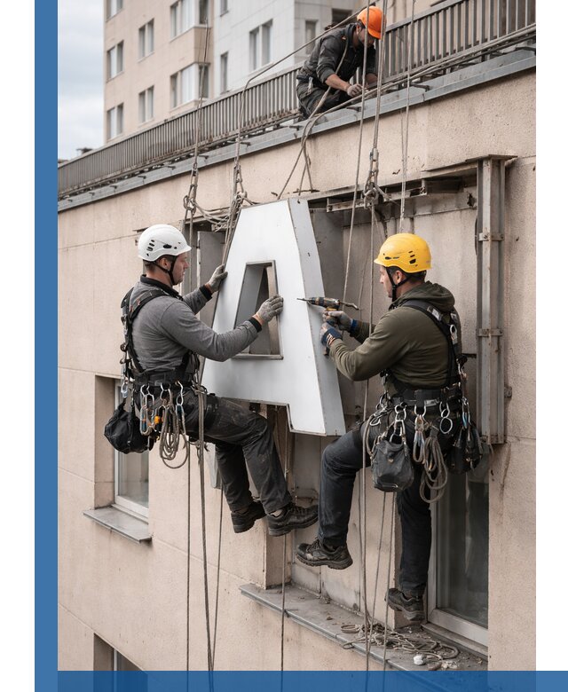 Ремонт и восстановление наружных вывесок на высоте в Нижнем Новгороде