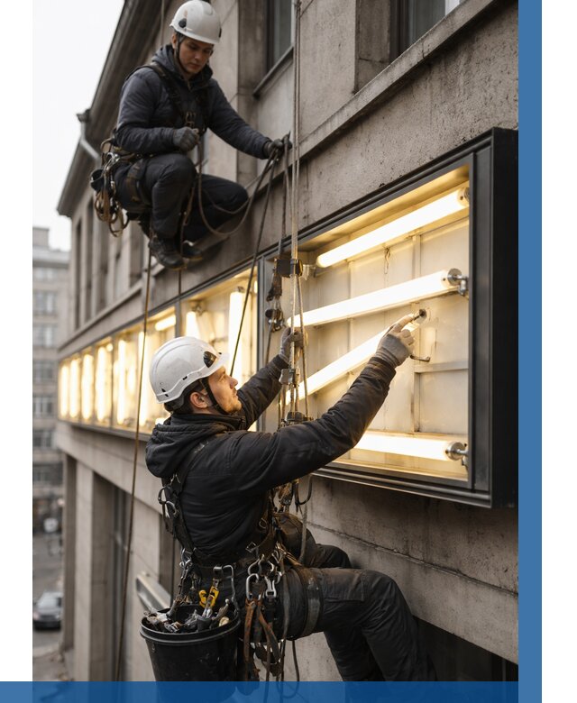 Замена ламп в вывеске в Нижнем Новгороде под ключ от 3647 р. | ВЫСОТНИК-Ннн
