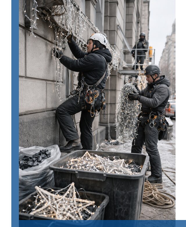 Демонтаж новогоднего оформления и гирлянд в Нижнем Новгороде