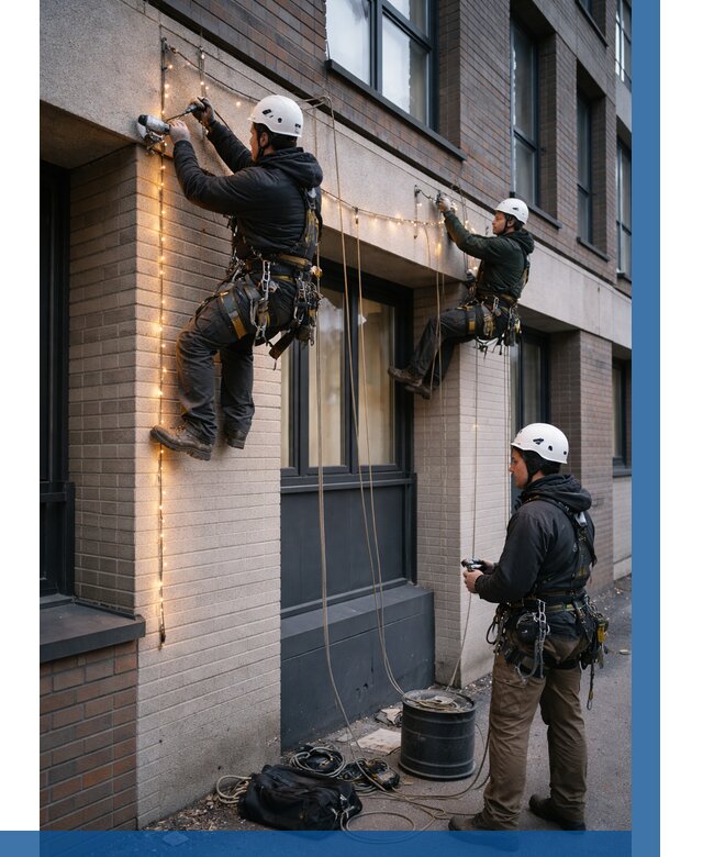 Монтаж гирлянд на фасаде в Нижнем Новгороде от 3647 р. | ВЫСОТНИК-Ннн