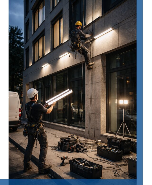 Монтаж архитектурной подсветки здания в Нижнем Новгороде от 2605 р.|ВЫСОТНИК-Ннн