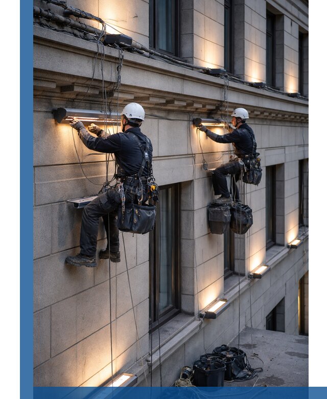 Монтаж архитектурной подсветки фасадов зданий в Нижнем Новгороде