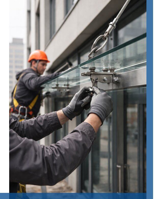 Монтаж стеклянных козырьков в Нижнем Новгороде от 8858 р. | ВЫСОТНИК-Ннн