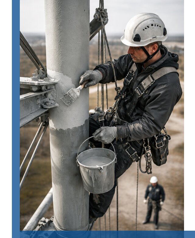 Покраска мачт связи в Нижнем Новгороде промышленными альпинистами