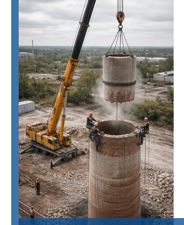 Демонтаж дымовой трубы в Нижнем Новгороде с гарантиями безопасности