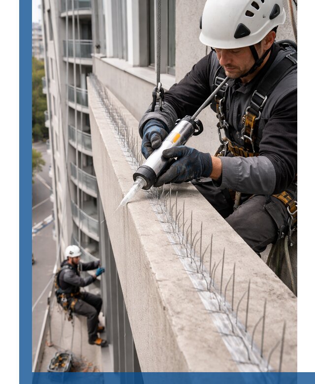 Установка шипов от птиц на фасадах и кровлях в Нижнем Новгороде